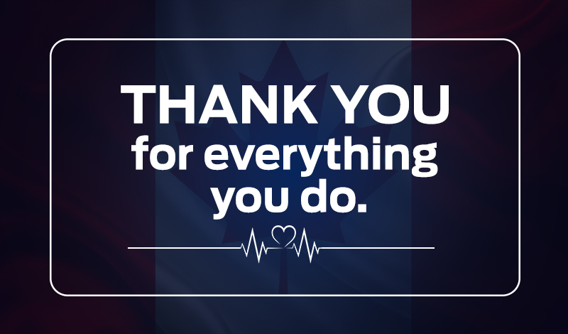 Appreciation message with heart and heartbeat line for healthcare workers.