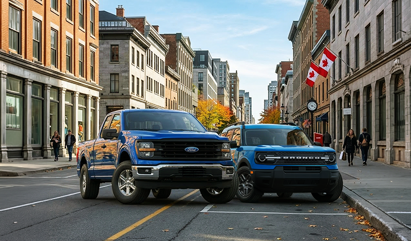 Ford trucks parked on a city street in Ocean Park